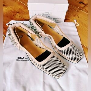 NEW! w/BOX Toga Pulla Mesh Slingback Flats in Pink-Cream with silver Studs Sz. 9